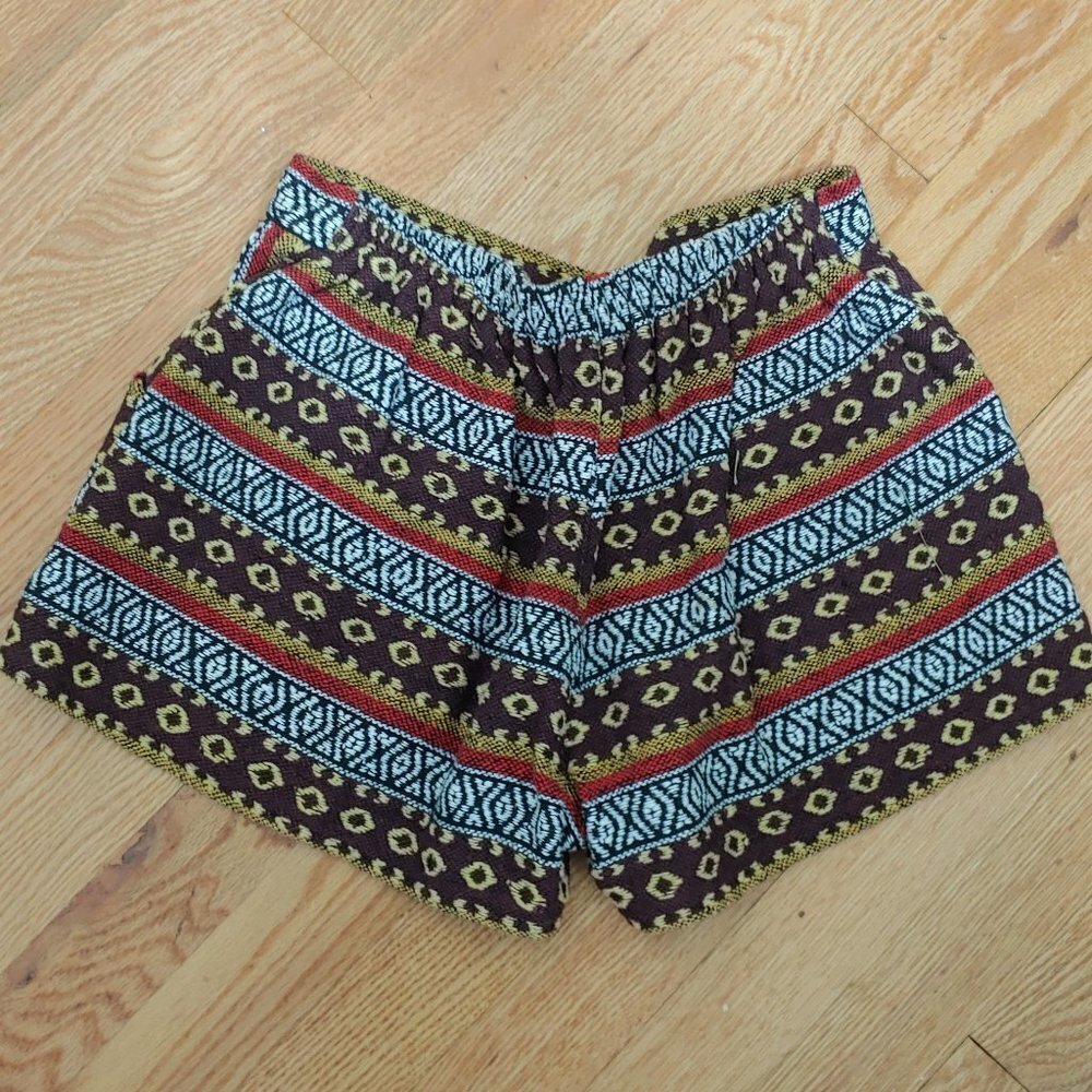 Boho Festival Shorts Vintage Tribal Print Pull On High Waist Hippie - Picture 3 of 7